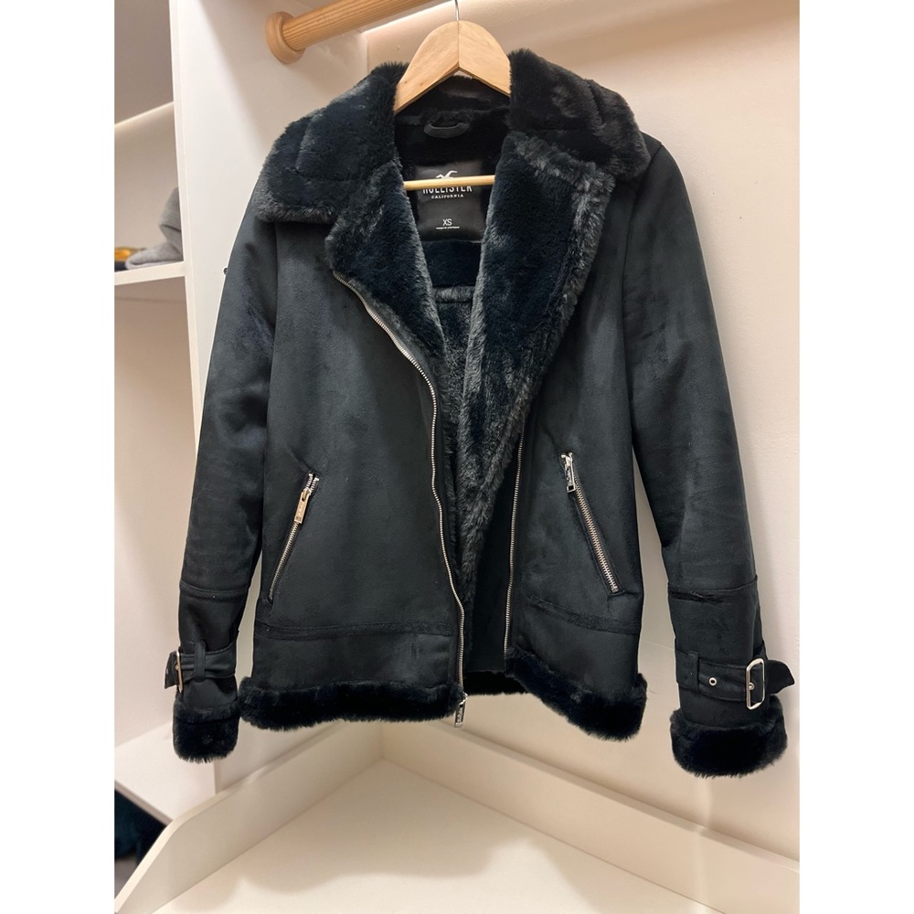 Hollister Black Faux Shearling Moto Jacket